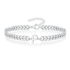 Unisex Stainless Steel Cuban Link Bracelet with Letter Initial, Adjustable 20–25cm