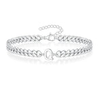 Unisex Stainless Steel Cuban Link Bracelet with Letter Initial, Adjustable 20–25cm