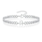 Unisex Stainless Steel Cuban Link Bracelet with Letter Initial, Adjustable 20–25cm