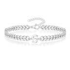 Unisex Stainless Steel Cuban Link Bracelet with Letter Initial, Adjustable 20–25cm