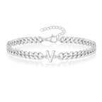 Unisex Stainless Steel Cuban Link Bracelet with Letter Initial, Adjustable 20–25cm