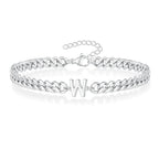 Unisex Stainless Steel Cuban Link Bracelet with Letter Initial, Adjustable 20–25cm