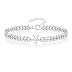 Unisex Stainless Steel Cuban Link Bracelet with Letter Initial, Adjustable 20–25cm