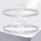 Unisex Stainless Steel Cuban Link Bracelet with Letter Initial, Adjustable 20–25cm