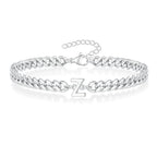Unisex Stainless Steel Cuban Link Bracelet with Letter Initial, Adjustable 20–25cm