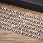 Unisex Stainless Steel Cuban Link Bracelet with Letter Initial, Adjustable 20–25cm