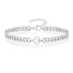 Unisex Stainless Steel Cuban Link Bracelet with Letter Initial, Adjustable 20–25cm