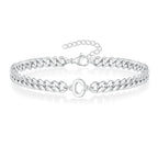 Unisex Stainless Steel Cuban Link Bracelet with Letter Initial, Adjustable 20–25cm