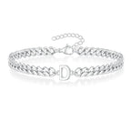 Unisex Stainless Steel Cuban Link Bracelet with Letter Initial, Adjustable 20–25cm