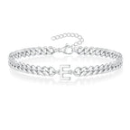 Unisex Stainless Steel Cuban Link Bracelet with Letter Initial, Adjustable 20–25cm