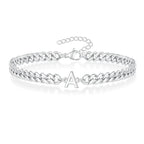 Unisex Stainless Steel Cuban Link Bracelet with Letter Initial, Adjustable 20–25cm