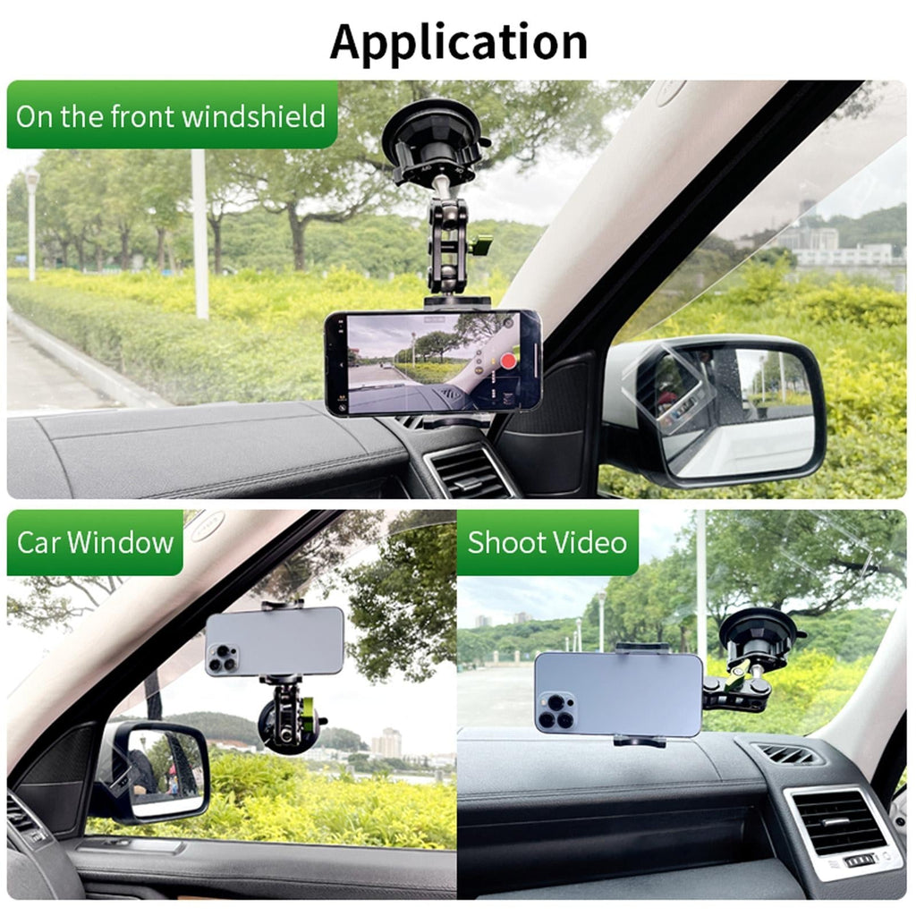 Universal Car Phone Holder with 960° Rotation and Hidden Rearview Mirror Mount