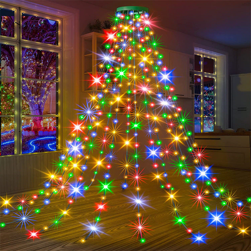 USB Christmas Tree Waterfall Lights with Ring, 1.5M–3M, Remote Control