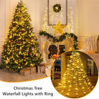 USB Christmas Tree Waterfall Lights with Ring, 1.5M–3M, Remote Control