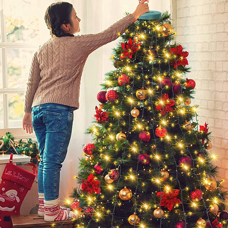 USB Christmas Tree Waterfall Lights with Ring, 1.5M–3M, Remote Control
