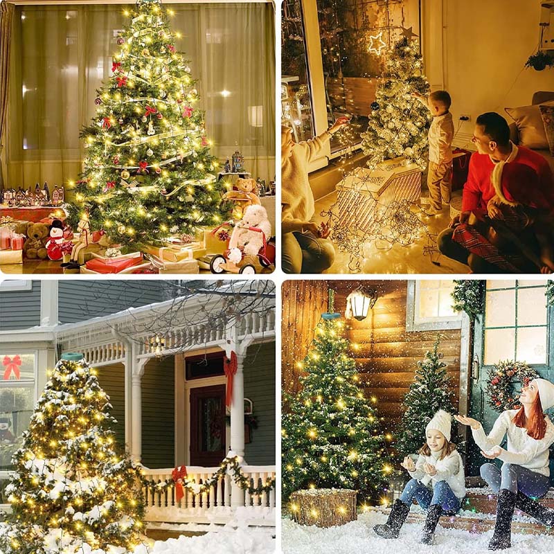 USB Christmas Tree Waterfall Lights with Ring, 1.5M–3M, Remote Control