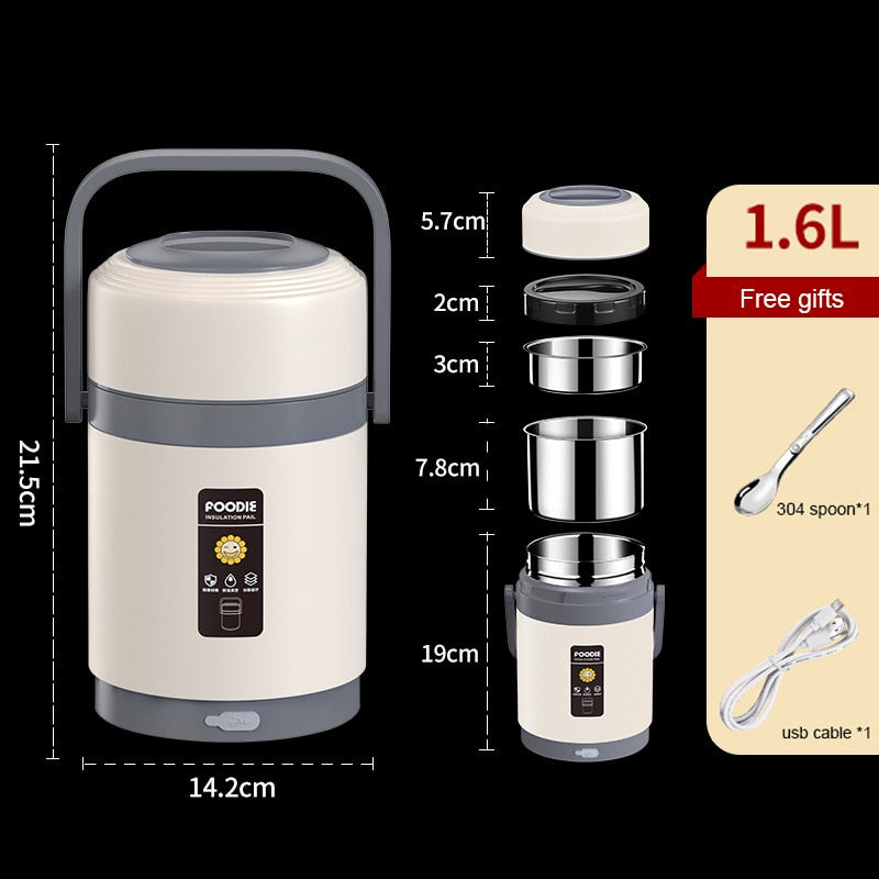 USB Heated Lunch Box, 1.6 L or 2 L, 304 Stainless Steel
