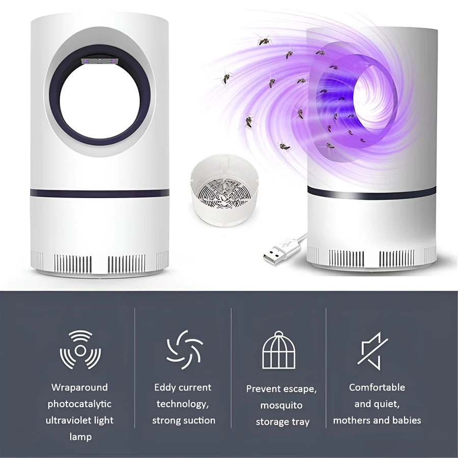 UV LED Insect Trap with Vortex Fan, USB Powered, 368nm