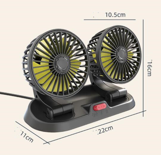 Double Head Folding Fan for Instrument Panel - USB, 12V/24V, Black, view 2
