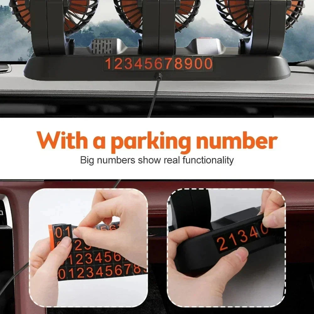 360° Adjustable 3-Head Car Fan USB/12V/24V - Black, Dashboard or Desk Use, view 4