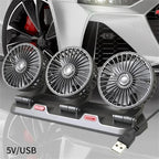 360° Adjustable 3-Head Car Fan USB/12V/24V - Black, Dashboard or Desk Use
