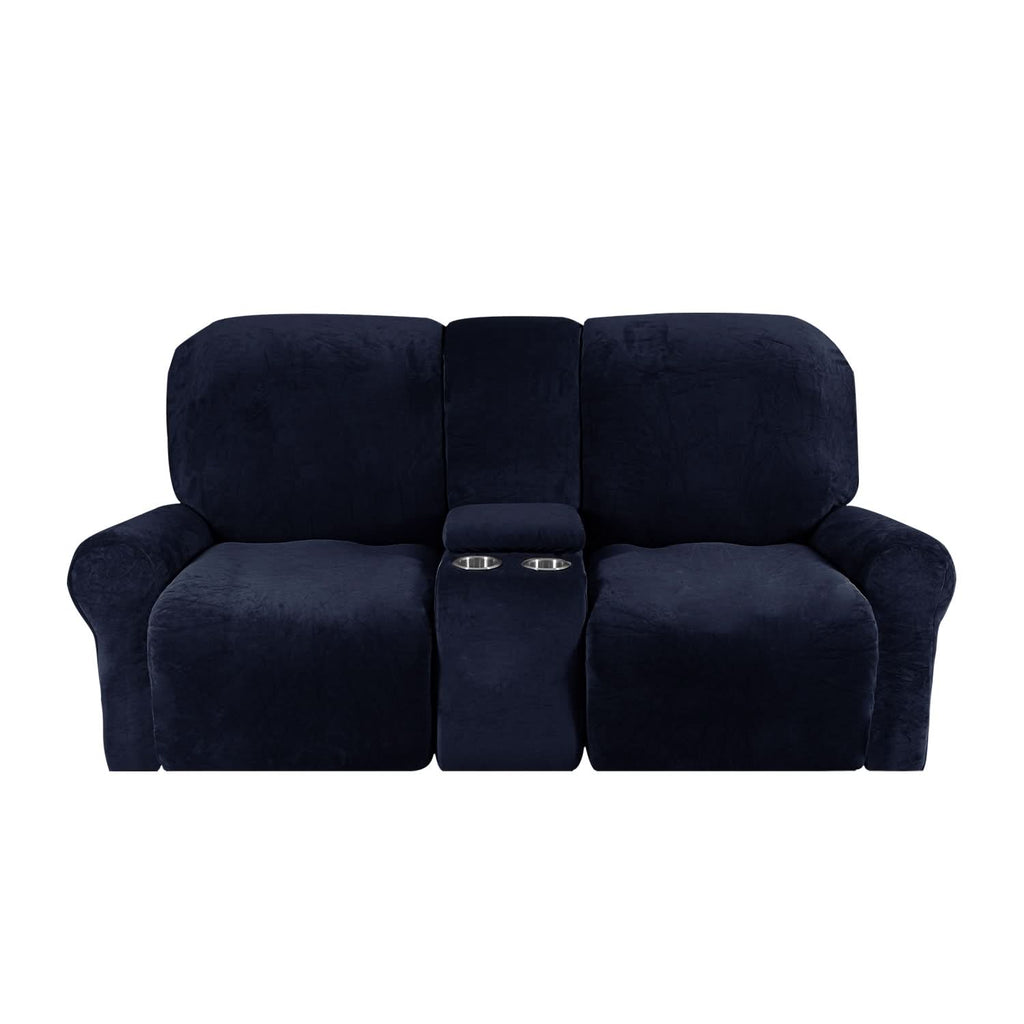 Velvet Plush 2-Seater Recliner Sofa Cover with Cup Holders