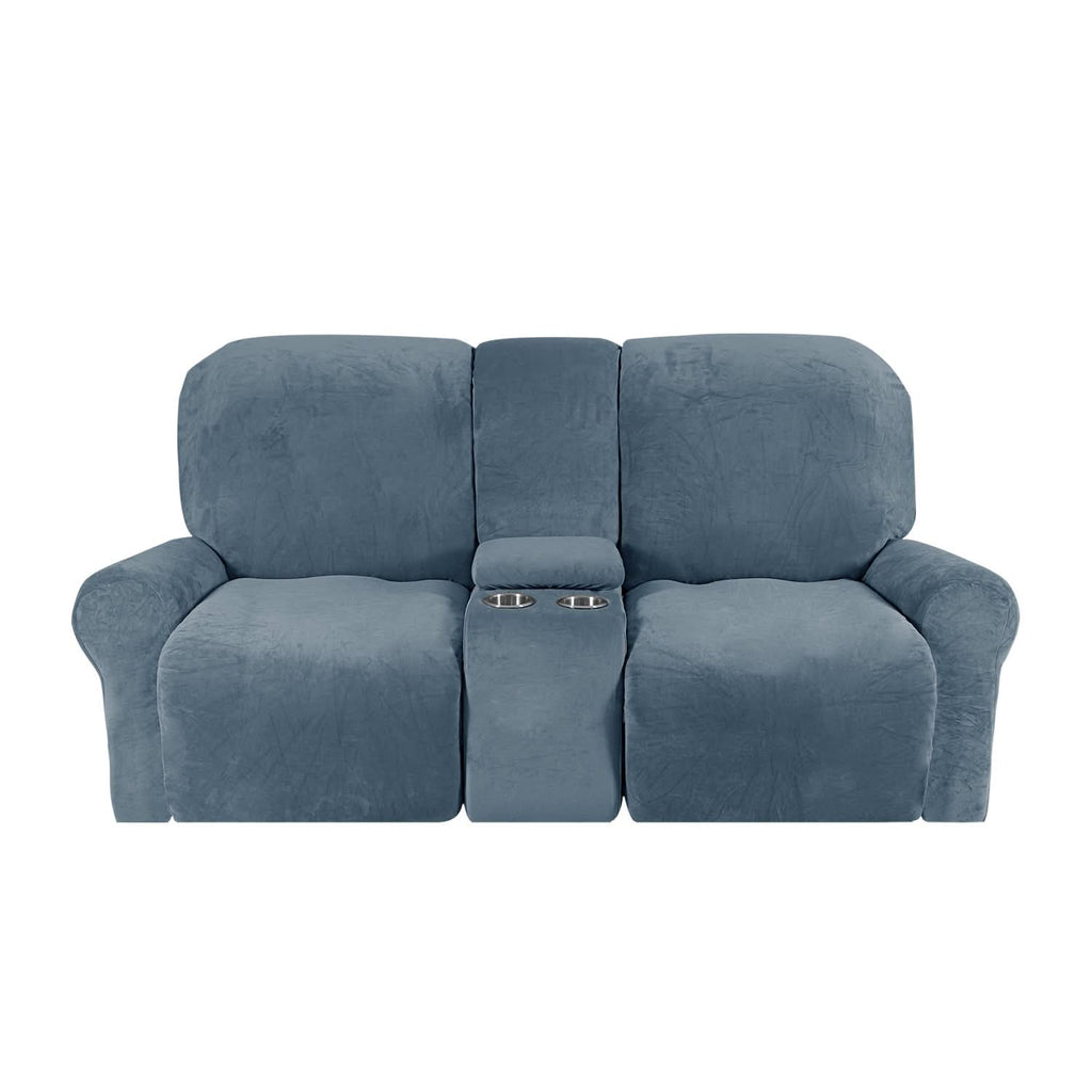 Velvet Plush 2-Seater Recliner Sofa Cover with Cup Holders