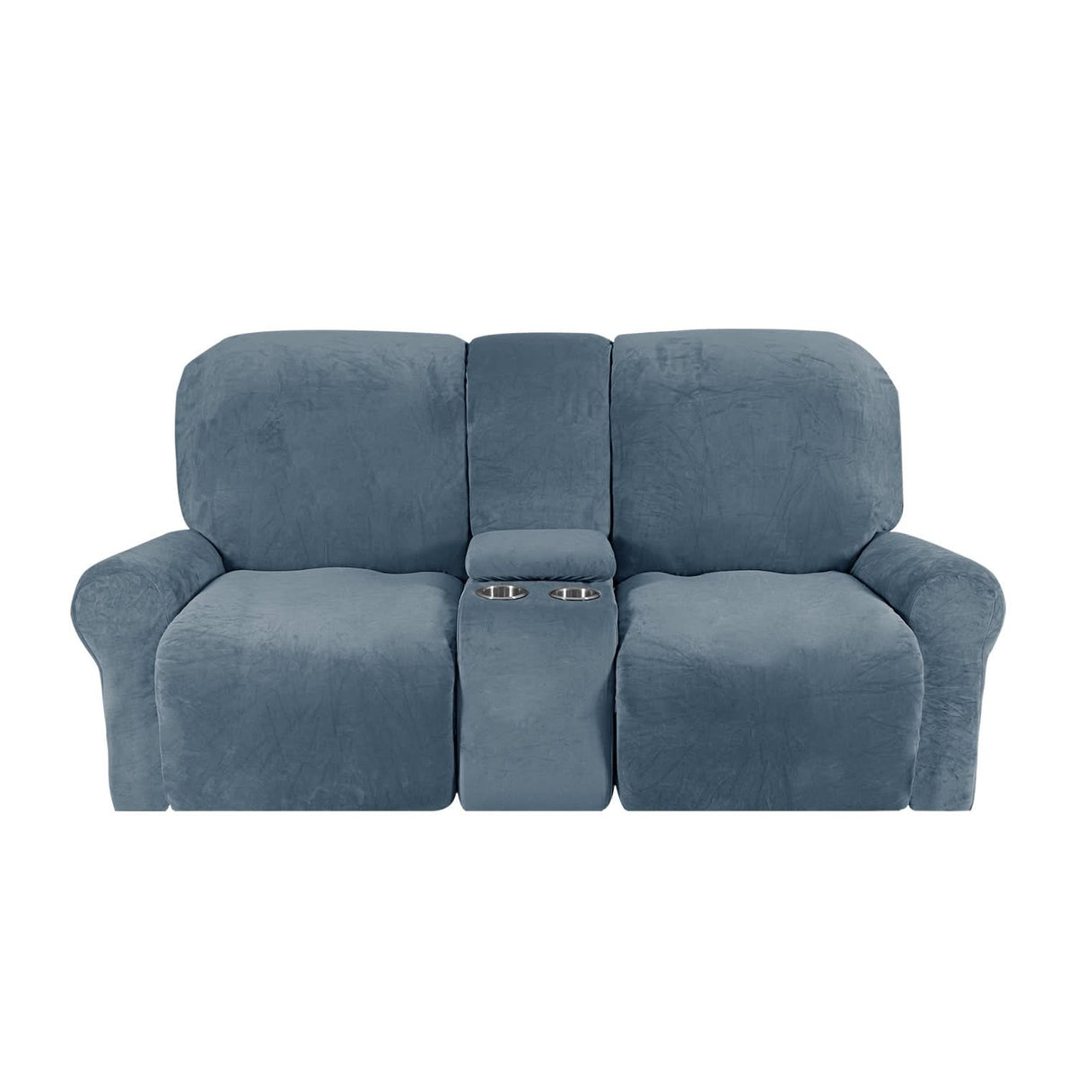 Velvet Plush 2-Seater Recliner Sofa Cover with Cup Holders