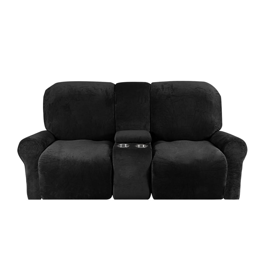 Velvet Plush 2-Seater Recliner Sofa Cover with Cup Holders