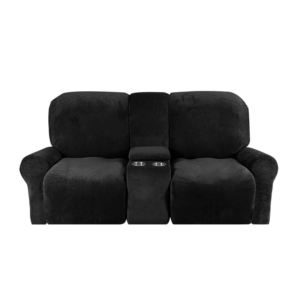 Velvet Plush 2-Seater Recliner Sofa Cover with Cup Holders
