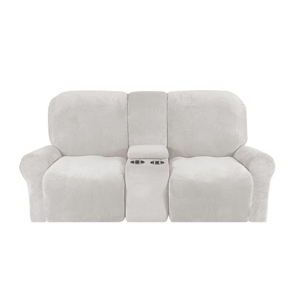 Velvet Plush 2-Seater Recliner Sofa Cover with Cup Holders