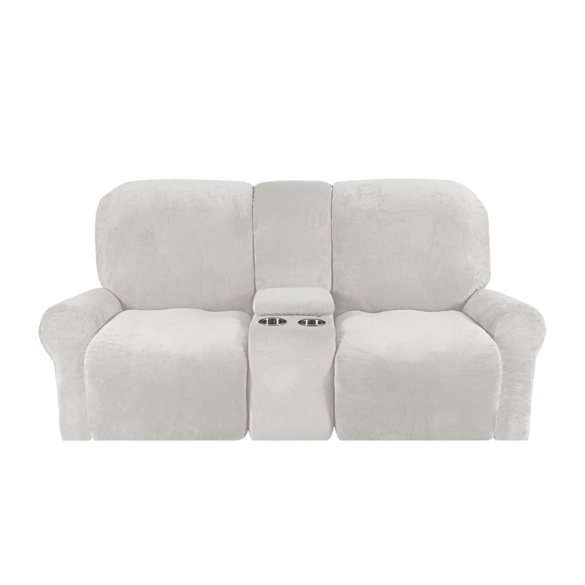 Velvet Plush 2-Seater Recliner Sofa Cover with Cup Holders