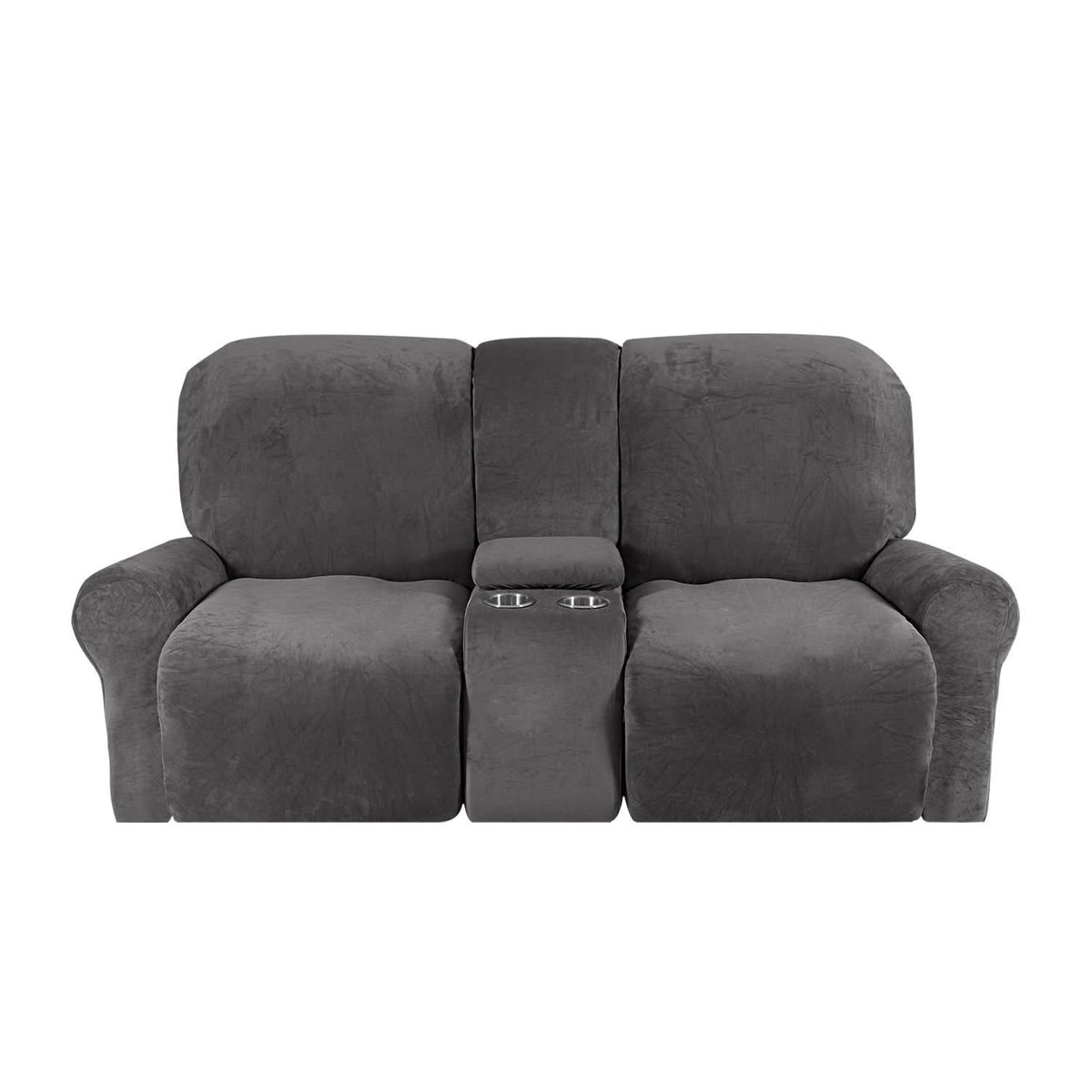 Velvet Plush 2-Seater Recliner Sofa Cover with Cup Holders