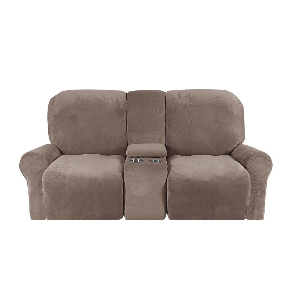 Velvet Plush 2-Seater Recliner Sofa Cover with Cup Holders