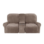 Velvet Plush 2-Seater Recliner Sofa Cover with Cup Holders