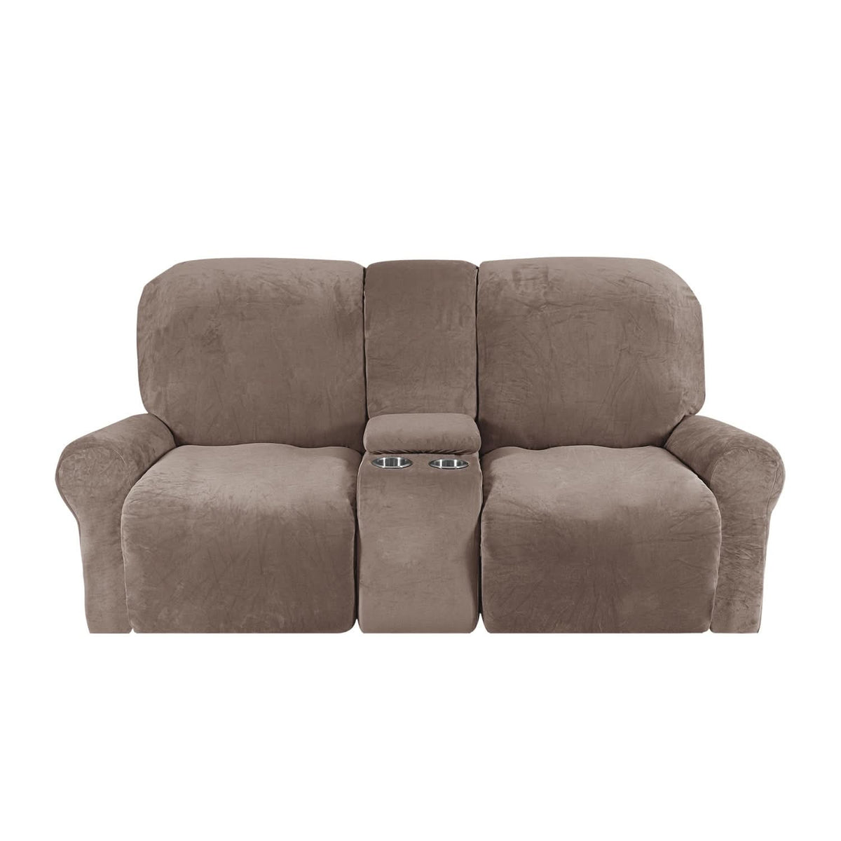 Velvet Plush 2-Seater Recliner Sofa Cover with Cup Holders