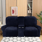 Velvet Plush 2-Seater Recliner Sofa Cover with Cup Holders