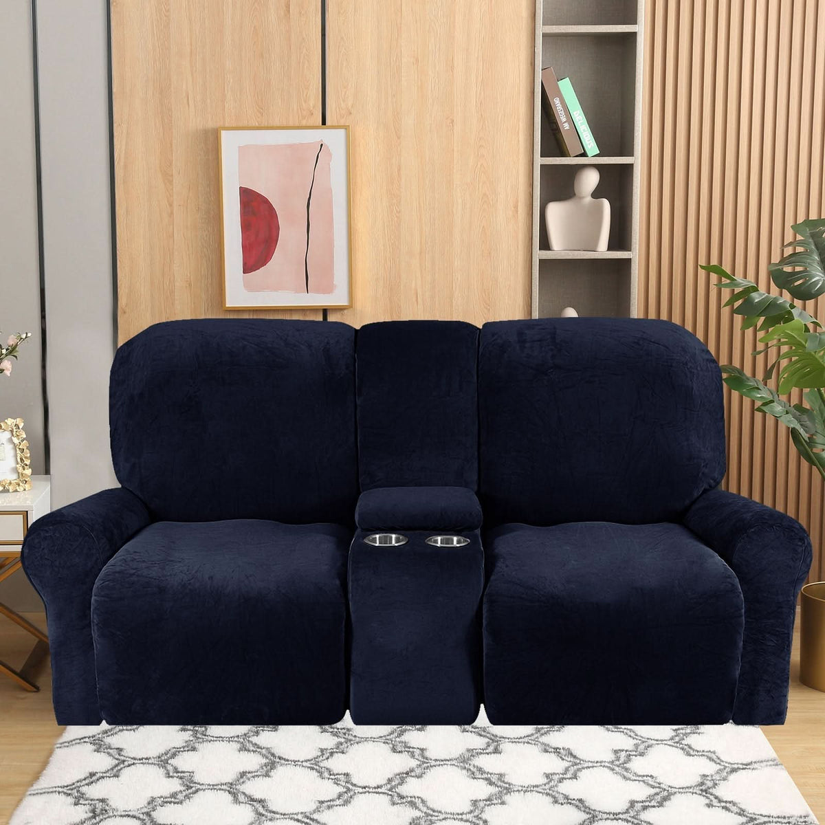 Velvet Plush 2-Seater Recliner Sofa Cover with Cup Holders
