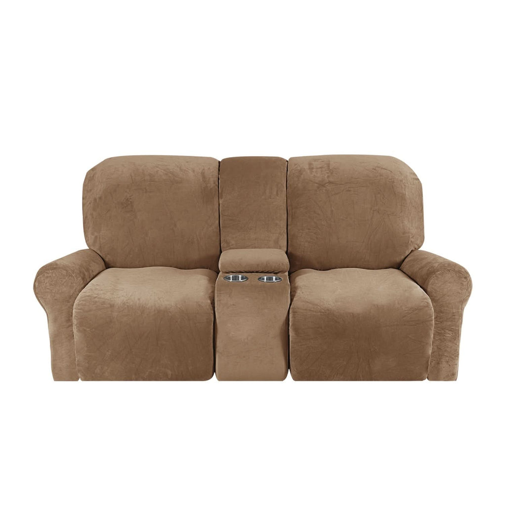 Velvet Plush 2-Seater Recliner Sofa Cover with Cup Holders