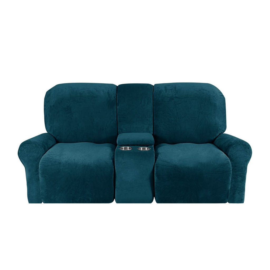 Velvet Plush 2-Seater Recliner Sofa Cover with Cup Holders