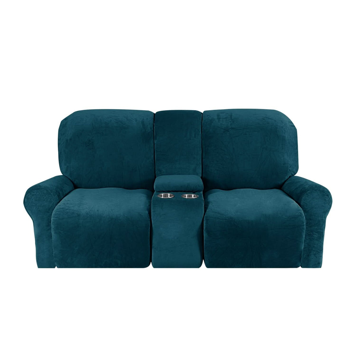 Velvet Plush 2-Seater Recliner Sofa Cover with Cup Holders