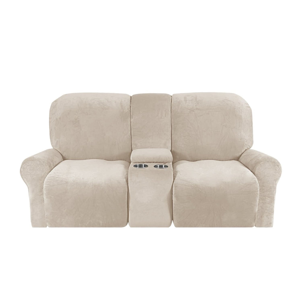 Velvet Plush 2-Seater Recliner Sofa Cover with Cup Holders