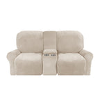 Velvet Plush 2-Seater Recliner Sofa Cover with Cup Holders