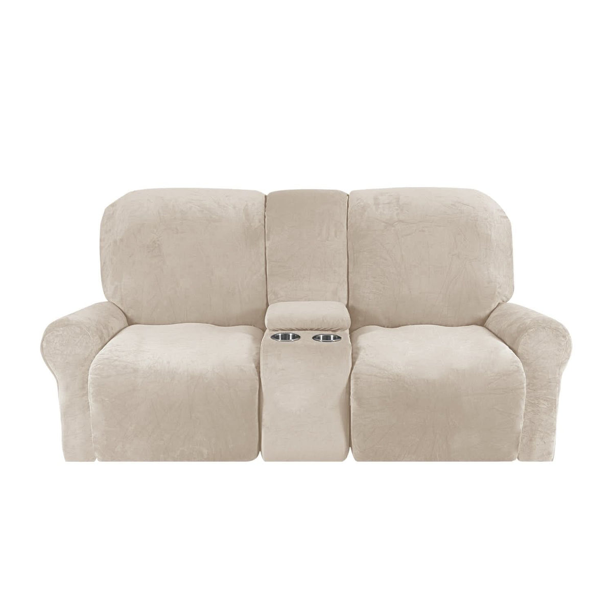 Velvet Plush 2-Seater Recliner Sofa Cover with Cup Holders