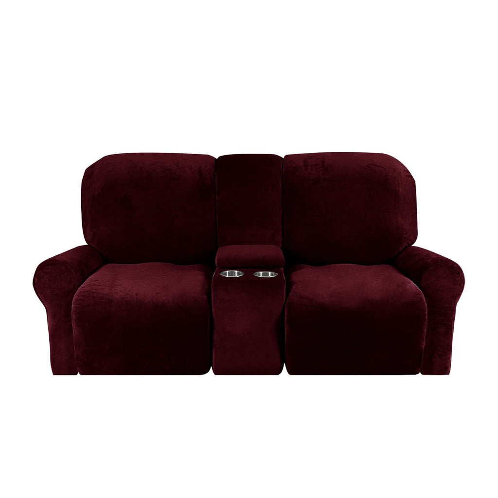 Velvet Plush 2-Seater Recliner Sofa Cover with Cup Holders