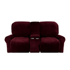 Velvet Plush 2-Seater Recliner Sofa Cover with Cup Holders