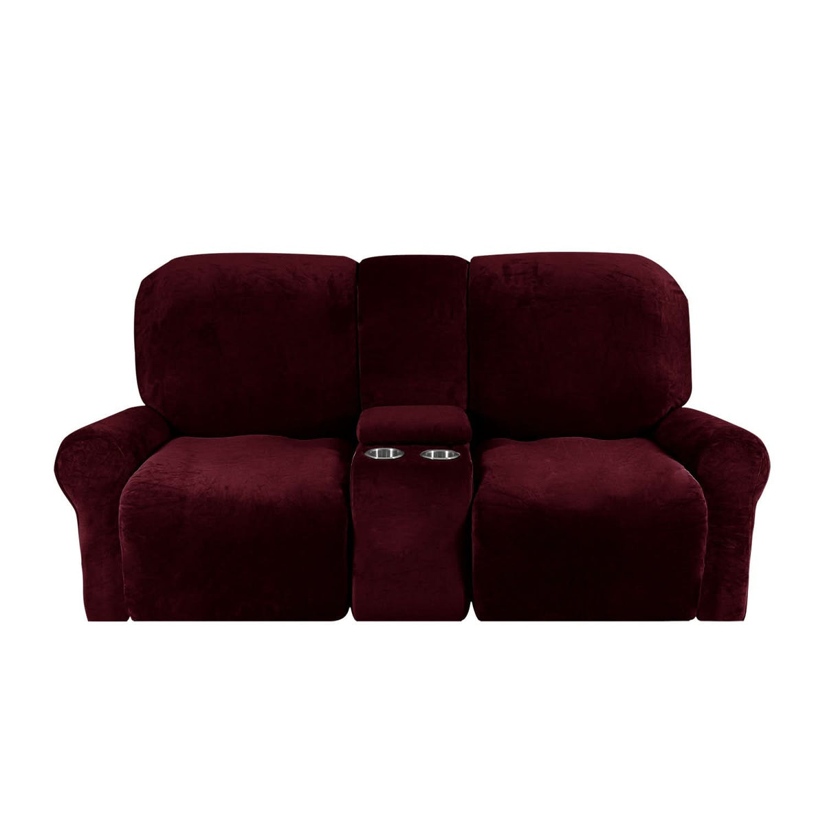 Velvet Plush 2-Seater Recliner Sofa Cover with Cup Holders
