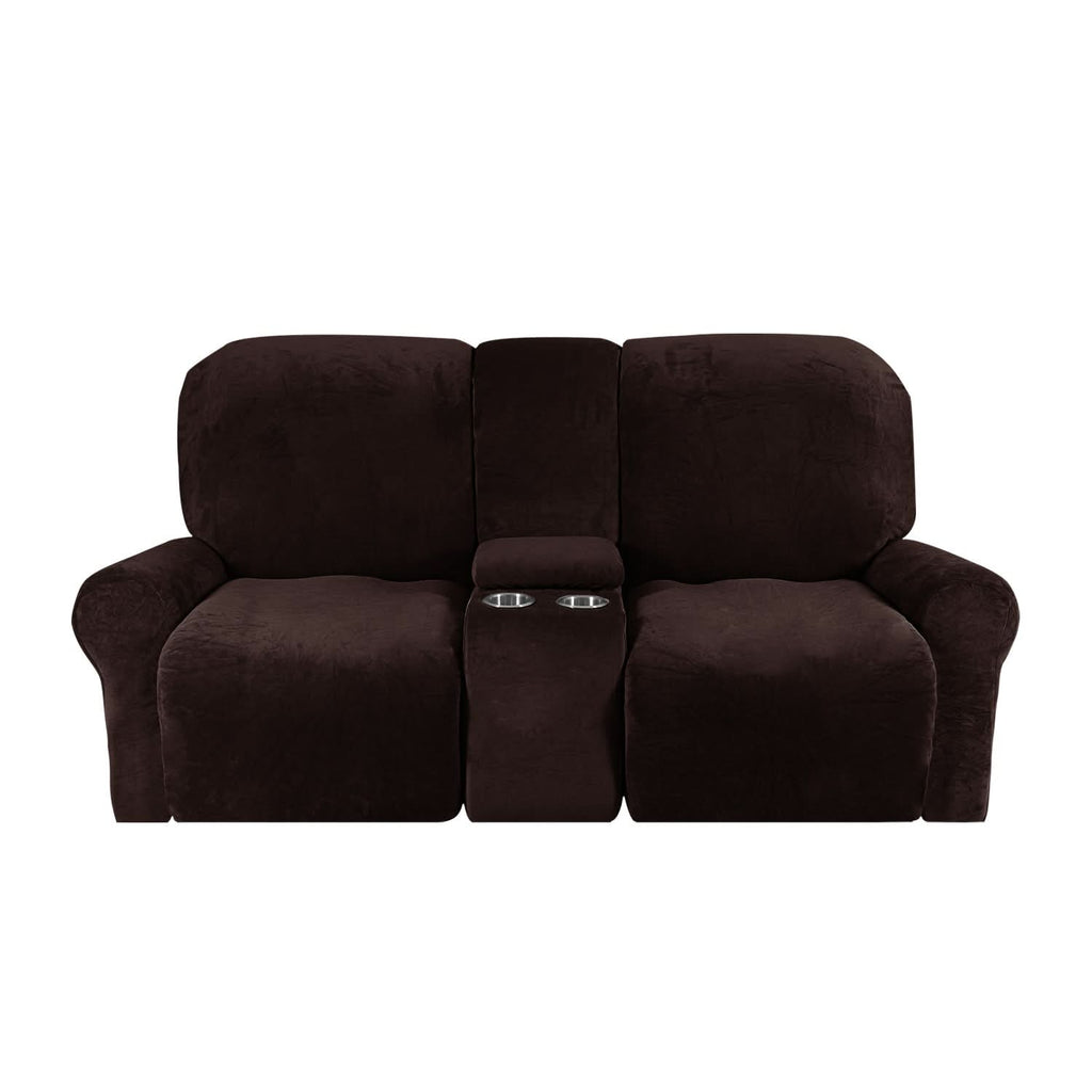 Velvet Plush 2-Seater Recliner Sofa Cover with Cup Holders