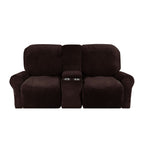 Velvet Plush 2-Seater Recliner Sofa Cover with Cup Holders