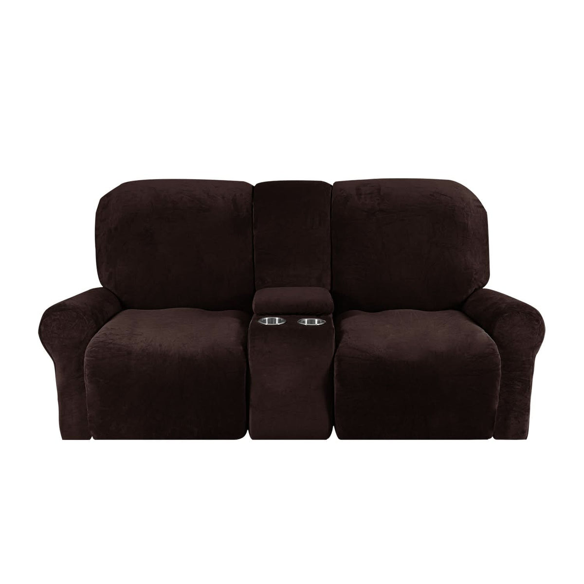 Velvet Plush 2-Seater Recliner Sofa Cover with Cup Holders